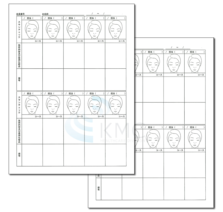 スキンチェックカウンセリングカルテ スキンチェックシート◇各種カウンセリングカルテに必要に応じて追加できるシートです。【製品仕様】サイズ：A4判両面（50枚入）
